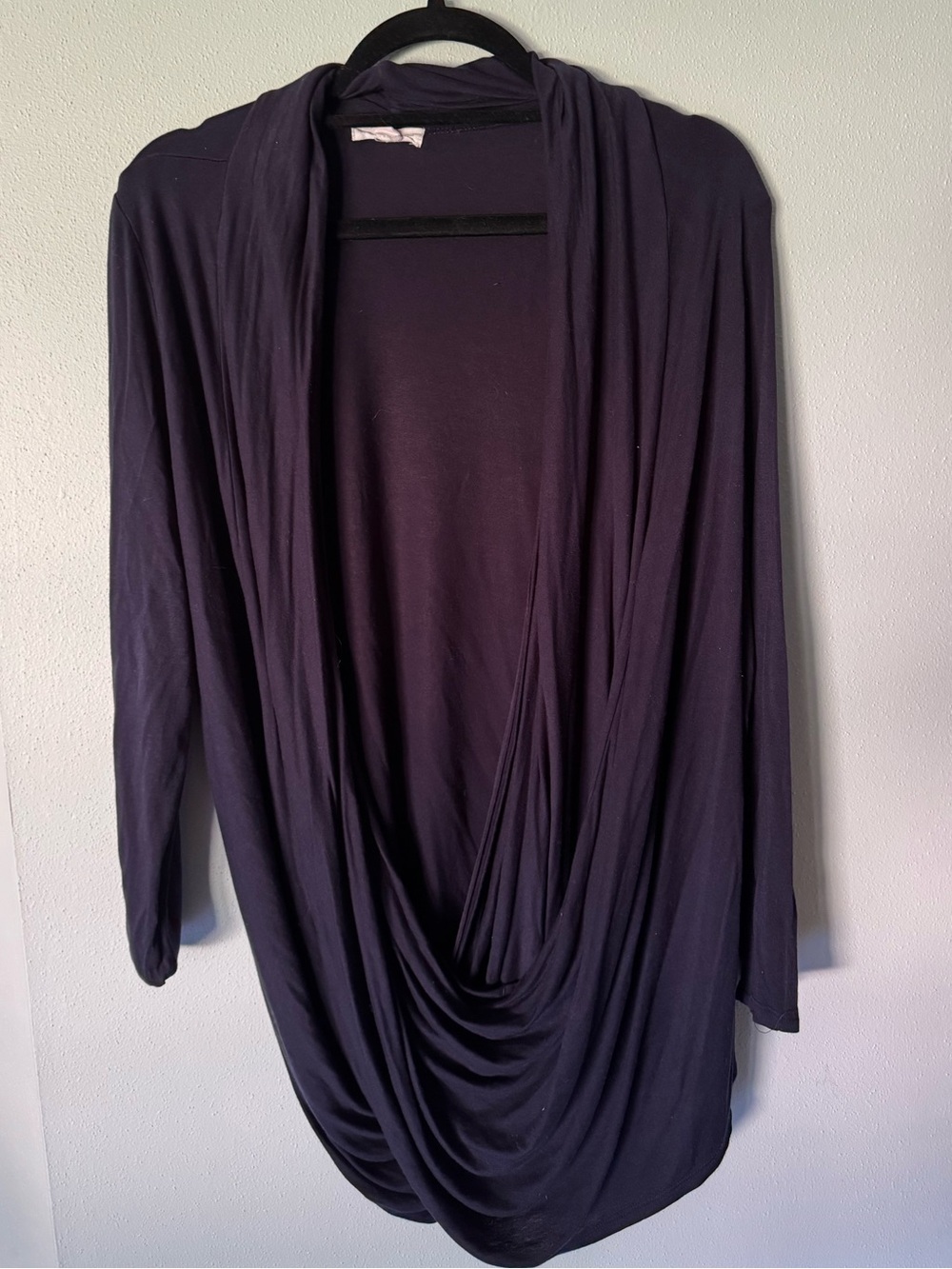 Draped Open Front Cardigan - Navy Blue